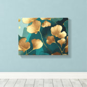Elegante Ginkgo bladeren goud & blauwgroen Canvas Afdruk (Insitu (Houten vloer))