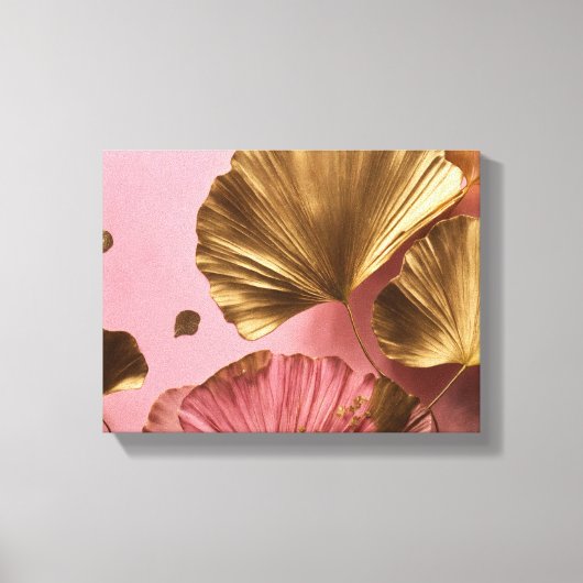Elegante Ginkgo bladeren roze & goud Canvas Afdruk (Voorkant)