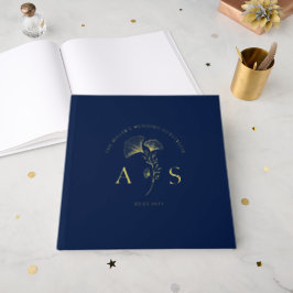 Elegante Ginkgo verlaat Navy Blue Wedding Folie Gastenboek