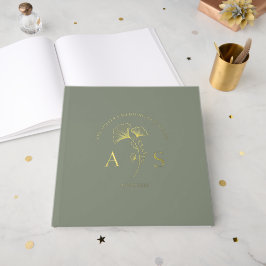 Elegante Ginkgo verlaat Sage Green Wedding Folie Gastenboek