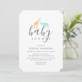 Elégante Giraffe Elephant Baby shower Invitation (Debout devant)