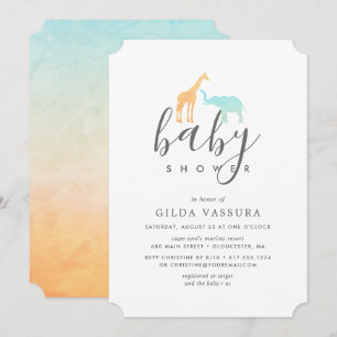 Elegante Giraffe Olifant Baby Shower Uitnodiging