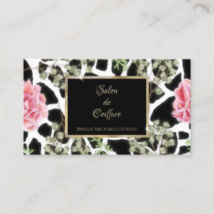 Elegante Giraffe Print Pink Roses Gold Lijst Salon Visitekaartje