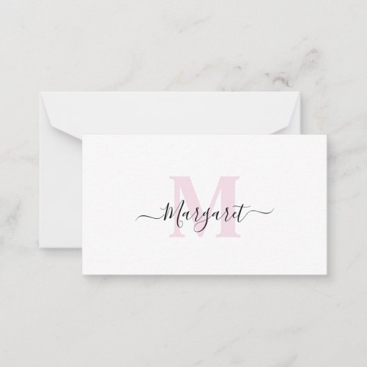 Elegante Girly Chic Blush Pink Monogram Notitiekaartje (Voorkant)
