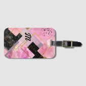 Elegante girly faux Glitter roze zwart geometrisch Bagagelabel (Voorkant (horizontaal))