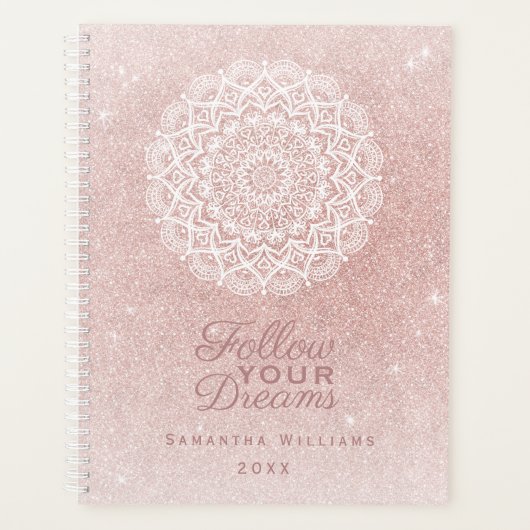 Elegante Girly gepersonaliseerde Roos Gold Glitter Planner (Voorkant)
