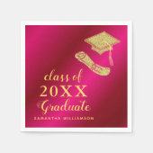Elegante Girly Hot Pink en Gold 2025 Afstuderen Servet (Voorkant)