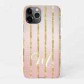 Elegante Girly Peach Gold Glitter Pattern Monogram iPhone Hoesje (Achterkant)