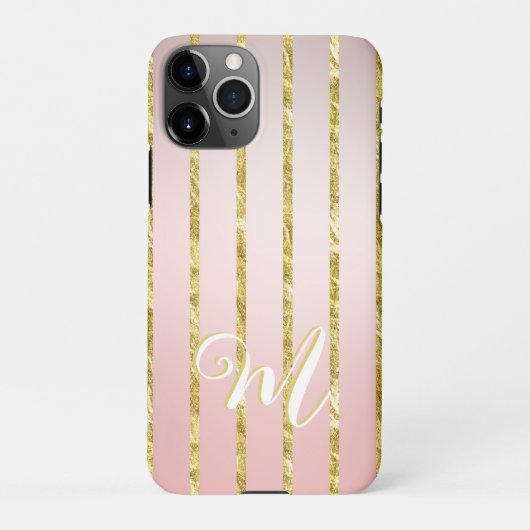 Elegante Girly Peach Gold Glitter Pattern Monogram iPhone Hoesje (Achterkant)