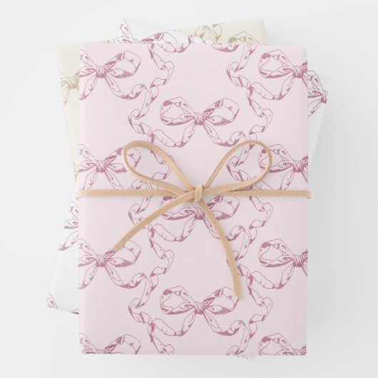 Elegante Girly Preppy Bows Roze Toile Inpakpapier Vel (In situ)