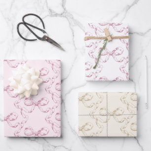 Elegante  Girly Preppy Bows Roze Toile Inpakpapier Vel