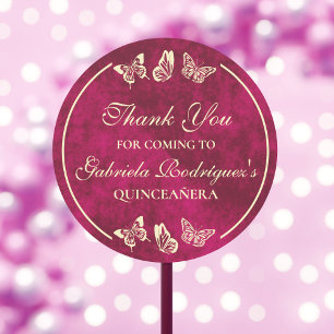Elegante Girly Roze Gouden Vlinders Quinceañera Ronde Sticker