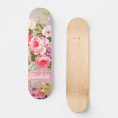 Elegante Girly Roze Rode Rozen Monogram Skateboard (Voorkant)