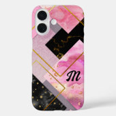 Elegante girly roze zwarte faux Glitter geometrisc Case-Mate iPhone Case (Achterkant)