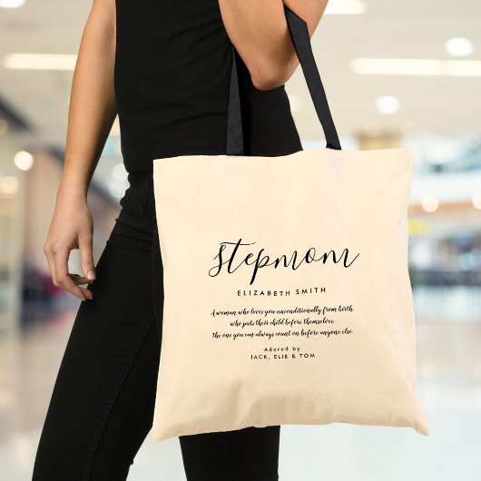 Elegante Girly Script Stepmom Quote Tote Bag