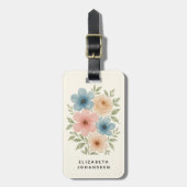 Elegante Girly Waterverf Blauw Beige & Roze Bloeme Bagagelabel (Voorkant verticaal)