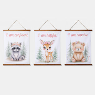 Elegante Girly Waterverf Woodland Animal Nursery Hangend Wandkleed