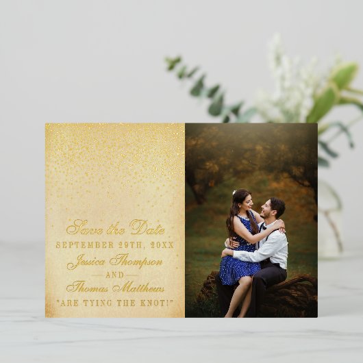 Elegante Glam Confetti bruiloft Save The Date Real Folie Uitnodiging (Staand Voorkant)