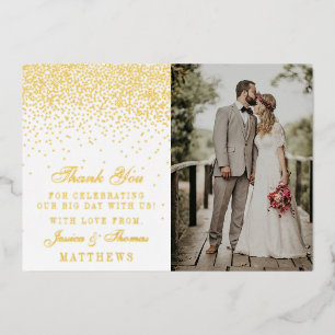 Elegante Glam Confetti Trouwfoto Dank Je Wel Echt Folie Uitnodiging