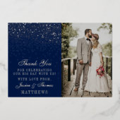 Elegante Glam Confetti trouwfoto dank u echt Folie Uitnodiging (Voorkant)