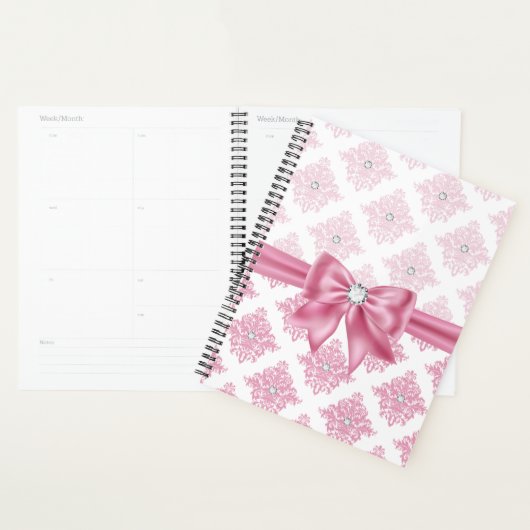 Elegante Glam Pink Bow Diamonds Damask Planner (Display)