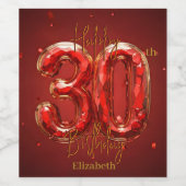 Elegante Glam Rood en Goud Edelsteen 30e verjaarda Wijn Etiket (Enkel label)