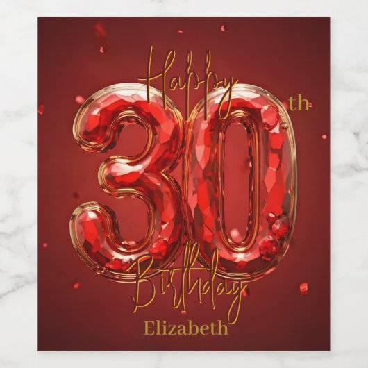 Elegante Glam Rood en Goud Edelsteen 30e verjaarda Wijn Etiket (Enkel label)