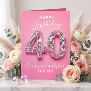 Elegante Glam Roze Diamant Glans 40e Verjaardag Kaart