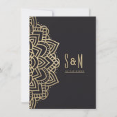 Elegante Glam Zwart Goud Bloemen Mandala Bruiloft Kaart (Achterkant)