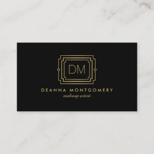 Elegante Glamour Art Deco Monogram Zwart/Goud Visitekaartje