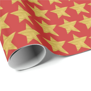 Elegante glamour Kerst rood goud ster patroon Cadeaupapier