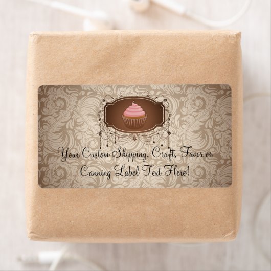 Elegante Glamour Mocha Damask Cupcake Design Label (Insitu)