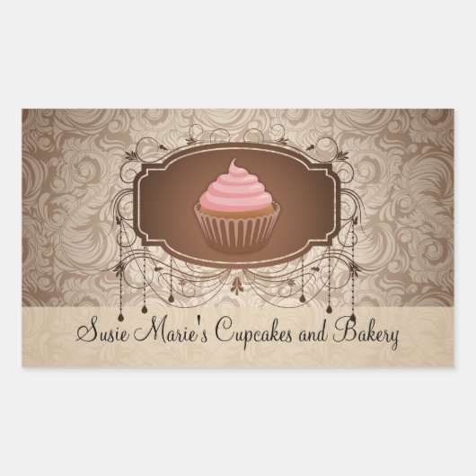 Elegante Glamour Mocha Damask Cupcake Label Sticke (Voorkant)