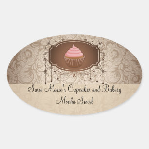 Elegante Glamour Mocha Damask Cupcake Sticker Labe