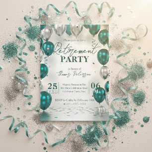 Elegante glamour turquoise zilveren ballonnen pens kaart