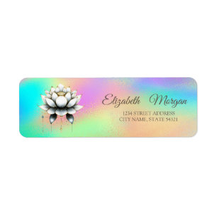 Elegante Glamoureuze Witte Lotus Rainbow Holograph Etiket