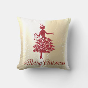 Elegante glanzende gouden kerstboom meisje kussen