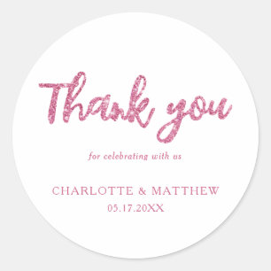 Elegante Glanzende Magenta Glitter Bruiloft Ronde Sticker