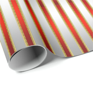 Elegante Glanzende Zilveren en Rode Strepen Glitzy Cadeaupapier