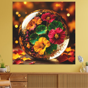 Elegante glazen bol met levendige herfst canvas afdruk