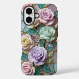 Elegante Glazen in lood Rozen met zachte pasteltin iPhone 16 Hoesje