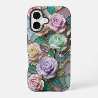Elegante Glazen in lood Rozen met zachte pasteltin iPhone 16 Hoesje