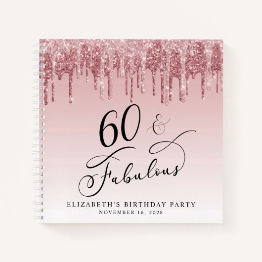 Elegante Glitter 60e Verjaardagsfeestje Gastenboek Notitieboek (Voorkant)