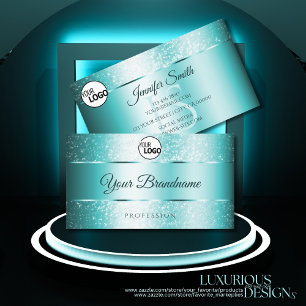 Elegante Glitter Blauwgroen Gradient Initialen en  Visitekaartje