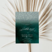 Elegante Glitter Bokeh Groene Bruiloft Kaart
