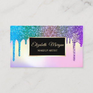 Elegante Glitter Drips Ombre Holografisch Frame Visitekaartje