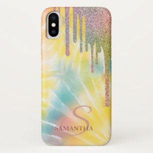 Elegante Glitter Druppels, Regenboog Tie Dye iPhone X Hoesje