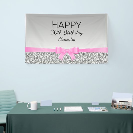 Elegante glitter en roze lint verjaardag spandoek (Beurs)