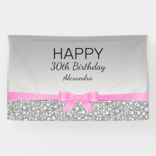 Elegante glitter en roze lint verjaardag spandoek
