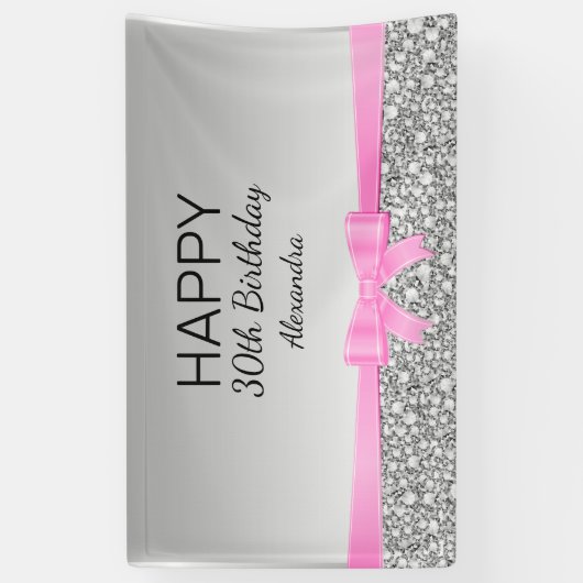 Elegante glitter en roze lint verjaardag spandoek (Verticaal)